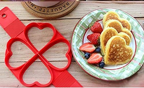 4 Löcher Blume Herzform Silikon Pancake Maker Non Stick Omelette Ei Form für Omelette Waffeln Formen DIY Backen (Herz)