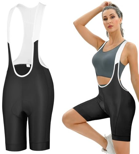 AUYAO Pantaloncini con Bretelle Donna Ciclismo, Salopette da Ciclismo da Donna, con Fondello Imbottiti 4D, Pantaloncini MTB con Bretelle, Donna Road Bike e Mountain Bike Abbigliamento Ciclismo, L