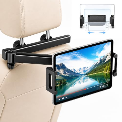Supporto per tablet per sedile posteriore dell'auto, pieghevole, in lega di alluminio, girevole a 360° e orientabile a 180°, supporto universale per poggiatesta per iPad, cellulare, perfetto per