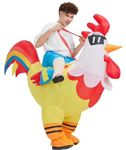 IUTOYYE Aufblasbare Huhn Kostüm Blow Up Hahn Kostüm Lustiges Reiten Hahn Party Halloween Karneval Cosplay für Herren Damen