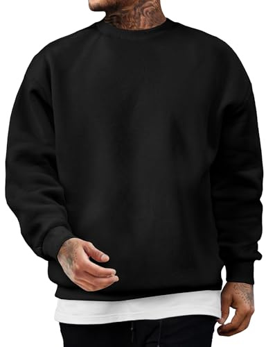 JMIERR Mens Sweatshirts Fleece Jumper Cotton Crew Neck Pullover | Oversized,For Men Uk,Sports Leisure,Casual,Basic Solid Winter Tops,Loose Fit,No Hood Jumpers,Sweater,Plain Workwear