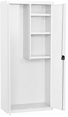 PROREGAL Putzmittelschrank AMEGO | HxBxT 180x60x40cm | 3X Fachboden | Weiß-Weiß | Metallschrank Haushaltsschrank