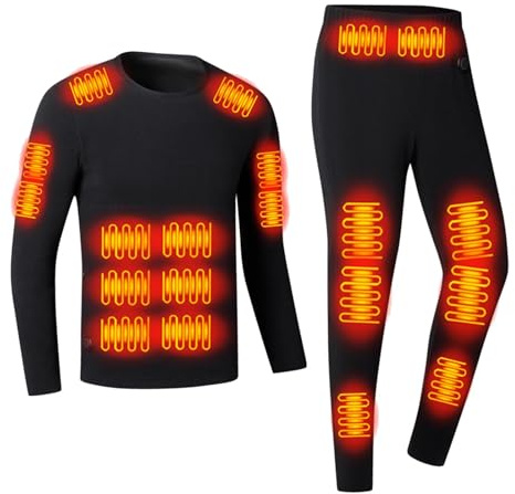 Men's Heated Underwear Set Thermal Base Layer with 42 Heating Zones Fleece Lined Heated Jumper and Heated Leggings Heated Long Johns USB Charging Electric Body Warmer Heated Sleepwear Loungewear