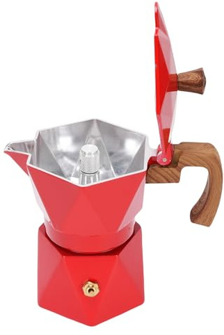 TIKATARER Macchina per caffè con Piano Cottura, Caffettiera Cubana da 2 Tazze con, Caffettiera Italiana in Alluminio per Gas, Fornello Elettrico, Preparazione di caffè Italiani e Cubani (rosso)
