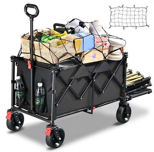 YEAUPE PRO Carro Playa Plegable Fondo Abatible 200kg 140-240L Negro | Base extensible para objetos largos, carro con frenos para playa, camping, pesca y transporte de artículos diarios