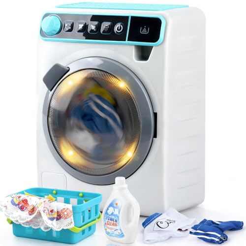 Play Machine A Laver Enfant, Électroniques Machine À Laver Jouet avec Sons Réalistes, Vêtements, paniers à Linge et Accessoires de Nettoyage, Jouet Menage Enfant pour Enfant 3-12 Ans