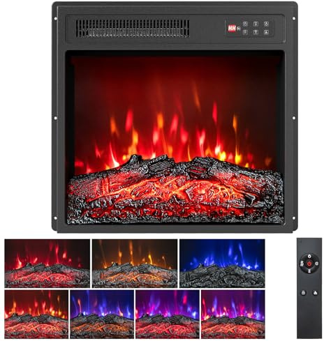 FANTASK 18 Elektrokamin, Elektrischer Einbaukamin 750W/1500W mit Fernbedienung, 7 realistische Flammenfarben, 5 einstellbare Helligkeitsstufen, 8-Stunden-Timer, Elektrischer Kamineinsatz