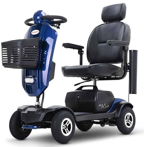 Elektromobil Klappbar für Senioren und Ältere, Luxus Elektro Mobility Roller – Windschutzscheibe + 360° Dreh-Sitz, 300W Motor, 25km Reichweite, 2 Getränkehalter + USB (blau)