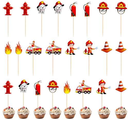 24 Stück Feuerwehr Deko Kindergeburtstag,Feuerwehr Geburtstag Deko,Tortendeko Feuerwehrmann,Geburtstagsdeko Kuchen,Feuerwehrauto Kuchenaufsatz,Fireman Kuchendekoration,für Cupcake Dekorationen