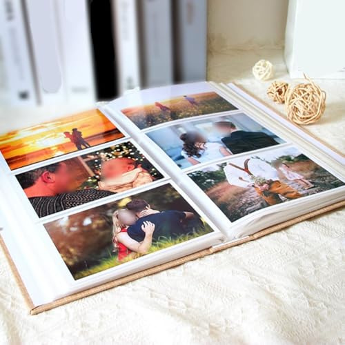 Álbum de fotos de 10 x 15 cm con 300 bolsillos, funda de lino para almacenamiento de fotos familiares y bodas a largo plazo (caqui)