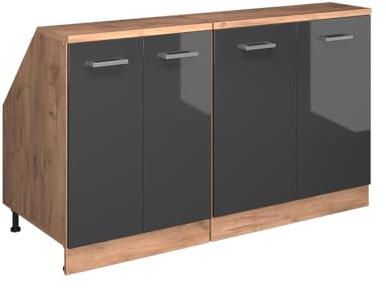 Vicco Dachschrägenschrank-Set Rion, Anthrazit Hochglanz/Goldkraft Eiche, B140 x T60 cm 2er Set, platzsparend für Dachschrägen