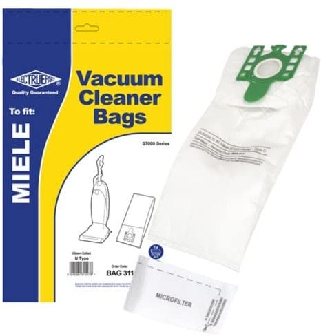 Electruepart Compatible Miele Type U Microfibre Vacuum Cleaner Dust Bags for Upright S7000 Series (Pack of 5 with 1 Filter)