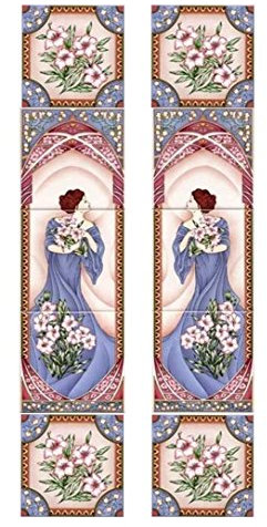 Blue Lady Ceramic Tile Mural Classic Lady Decorative 5 Tiles 6 Fireplace Backsplash Hand Decorated in The UK