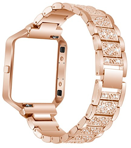 AISPORTS Kompatibel mit Fitbit Blaze Armband mit Rahmen für Frauen, Verstellbarer Edelstahl Bling Glitter Schmuck Kristall Diamant Metallarmband Armband Ersatzarmband für Fitbit Blaze Smartwatch