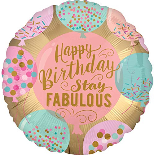 Amscan 3807401 - Standard Folienballon Happy Birthday Stay Fabulous, Durchmesser 43 cm, Heliumballon