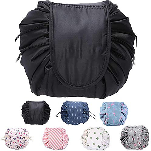 Lazy Kosmetiktasche Kosmetikbeutel,ZhengYue Große Schminktasche Reisetasche Make up Beutel Aufbewahrung OrganisatorKulturbeutel One-Step Organizer Reise Kulturtasche für Kinder Damen Mädchen C-Black