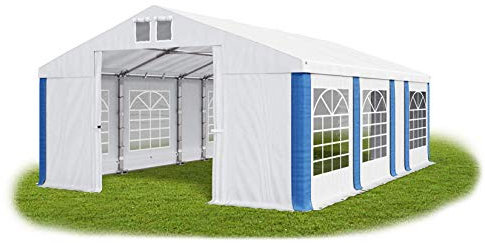 Das Company Partyzelt 5x7m wasserdicht weiß-blau Zelt Dachplane modular 580g/m² PVC ganzjährig Gartenzelt Winter MS/SD