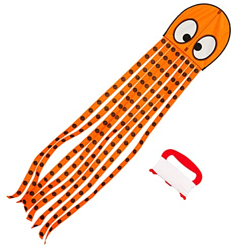 Wolkenstürmer® Olli Octopus (rot) Kinderdrachen - Krake Flugddrachen inkl. Handgriff mit 40 m Polyesterleine - 1-Leiner Oktopus Kite ab 3 Jahren