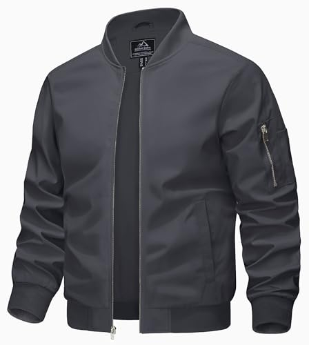 KEFITEVD Jacke Herren Übergangsjacke Leicht Herrenjacke Stehkragen Militär Jacke Sommer Herbstjacke Armee Jacken Freizeit Blouson Dunkelgrau 3XL