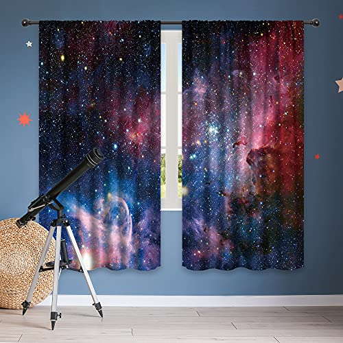 Riyidecor Kinder-Vorhänge, Motiv: bunte Galaxie, 2 Paneele, 107 x 150 cm, für Jungen, Weltraum, blau, lila, Universum, Planetnebel, Sternenhimmel, Fenstervorhänge, Behandlungsstoff WW-CLLE