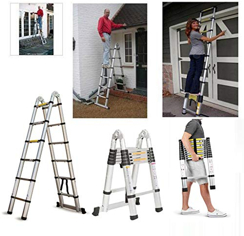 3.8M Teleskopleiter mit Stabilisator, 1.9+1.9M Klappleiter Ausziehbar A Rahmen Leiter, Rutschfester Ausziehleiter 150 kg Belastbarkeit