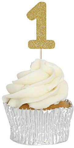 Number 1 Glitter Number Cupcake Toppers - 12pk (Gold Glitter)