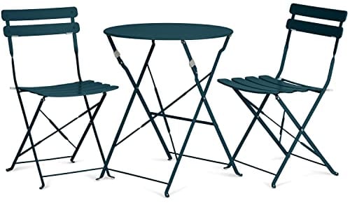 Vanage | Bistro Set Balkon | Balkonmöbel klappbar Set 3-teilig | pulverbeschichteter Stahl, wetterbeständig, Gartentisch & Stühle perfekt für Garten & kleine Balkone