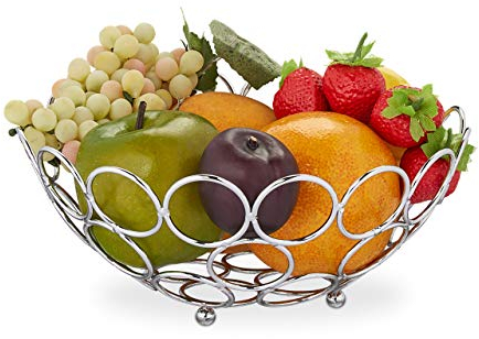 Relaxdays Obstschale, modernes Design, stehend, für Obst, Gemüse, Brot, rund, Obstkorb, Metall, HxD: 9 x 22,5 cm, silber