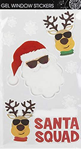 Pegatinas de gel para ventana de Navidad con diseño de Papá Noel y Rudolf, fáciles de usar y quitar (Santa Squad)