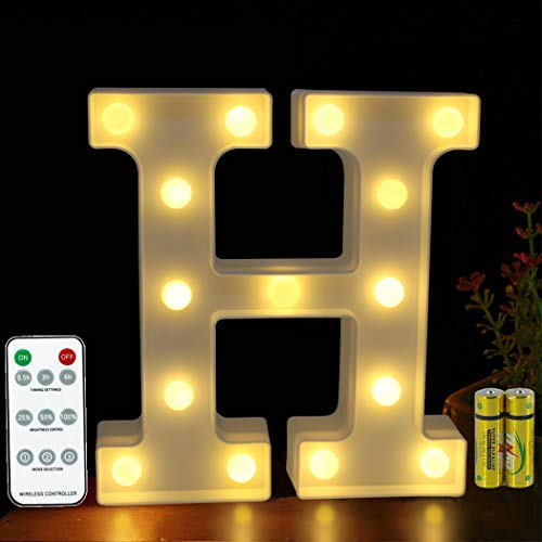 Buchstaben Lichter HONPHIER® Buchstabe Lampe Fernbedienung Alphabet Lampe LED Brief Beleuchtung Buchstabe Licht Beleuchtete Buchstaben Nachtlichter Dekoration für Geburtstag Party Hochzeit (H)