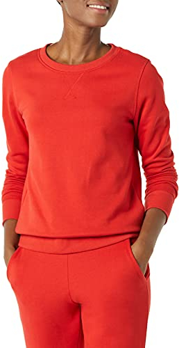 Amazon Essentials Damen Fleece-Sweatshirt zum Überziehen mit Rundhalsausschnitt (In Übergröße erhältlich), Rot, XS