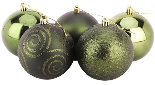 Christmas Concepts® Pack of 5-100mm (4) Large Baubles - Shiny, Matte & Glitter Design - Christmas Decorations (Forrest Green) …
