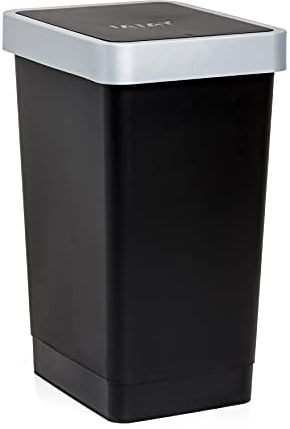 TATAY Cubo de Tapa Basculante Smart, 25L de Capacidad, Polipropileno, Libre de BPA, Bolsa Basura 30L, Color Negro, Medidas 26 x 34 x 47 cm, Talla única