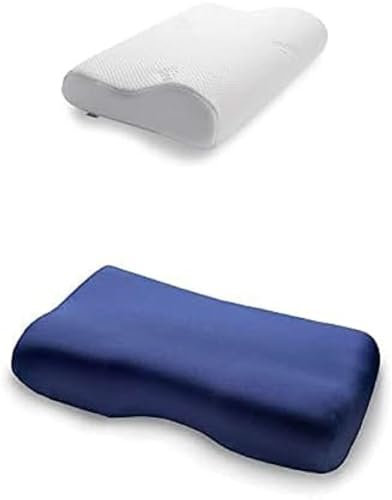 TEMPUR Kissen Set mit Füllung und Bezug, Original Kopfkissen Größe L mit Jersey-Kissenbezug (blau)