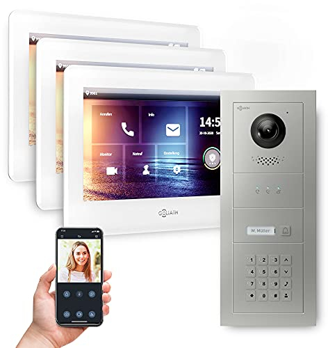 Goliath Hybrid | 2-Draht Bus | Full-HD Video Türsprechanlage | App | 1-Fam | 3 x Full-Touchscreen 7 | Aluminium Unterputz Türstation | + Codeschloss | 180° Ultra-Weitwinkel | AV-BUS-534
