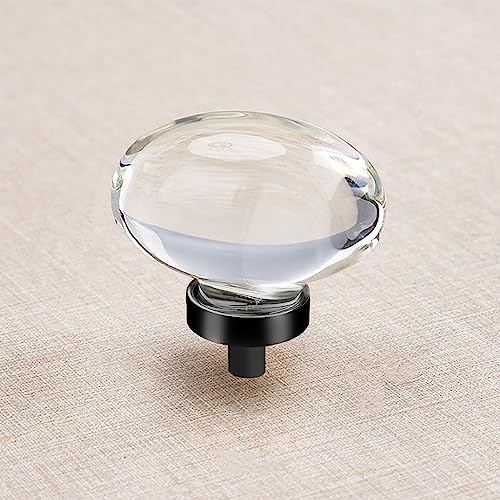 CLCTK 8 Pack Matte Black Crystal Glass & Zinc Aluminum Alloy Oval Knobs for Cabinet, Dresser & Drawer