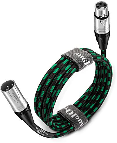 Augioth XLR to XLR Pro Mic Cable 3 Meter 10 Ft Male to Female XLR Cable 3-pin Green Balanced Shielded Microphone Cable for Amplifier Mixer,Speaker Systems,Recording Studio