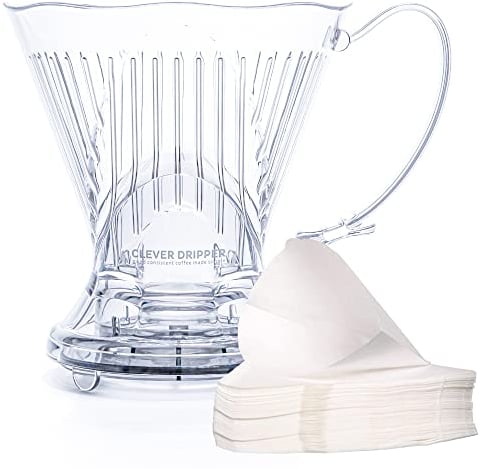 Clever Coffee Dripper and Filters, Large 18 oz, Original Classic Design, Safe BPA Free Plastic, Clever dripper coffee maker, drip coffee maker pour over, coaster and lid, 18 oz (Clear)