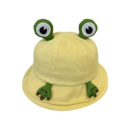 ikasus Niedlicher Frosch Eimerhut, Fischerhüte Kinder, Anglerhut Faltbar Baumwolle UV Schutzhut, Bucket Sonnenhut, Breiter Rand Fischer Eimer Hut für Angeln Wandern Camping