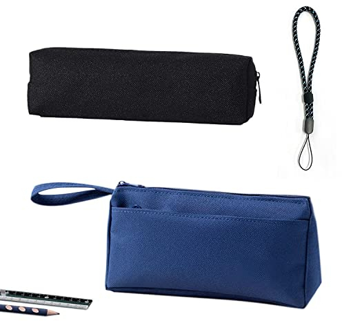 2er-Pack Organizer mit großer Kapazität, Bleistifttaschen und 1 verstellbares Umhängeband, großer Schreibwaren-Organizer für Büro-College-Studenten (Schwarz-Marineblau)