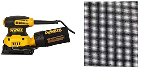 Dewalt DWE6411-GB DWE6411 Sheet Sander, Yellow/Black, 240 V, Set of 3 Pieces & Dewalt DTM3023QZ 120 Grit 1/4 Sanding Sheets (Pack of 5)