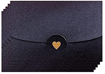 Mini Briefumschläg, 50 Stück Geschenkkarte Umschlag, Mini Umschläge Schwarz, mit Herz Verschluss, für Diy GeschenkKarten Weihnachten Valentinstag Geburtstagsfeier Geschenk Card(Schwarz)