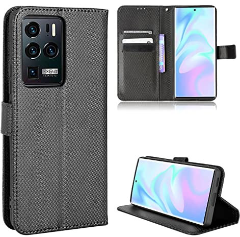 König Design Étui de protection pour téléphone portable, compatible avec ZTE Axon 30 Ultra 5G, avec compartiment pour cartes, noir