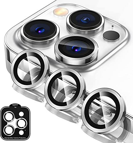 MiKoyi Protector de Lente de Cámara Compatibile con iPhone 14 Pro/iPhone 14 Pro Max Protectores Objetivos 9H Dureza Cristal Templado Anti-Arañazos Aleación de Alumio Protector Camara, Plata