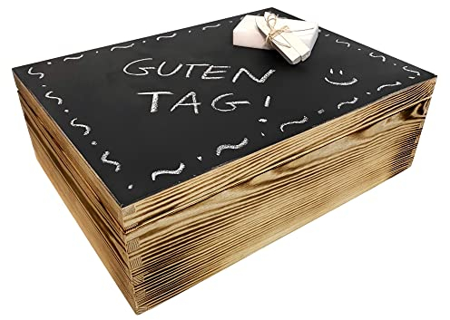 WoodGall Holzkiste mit Deckel groß 40×30×13cm – Aufbewahrungsbox Holz mit Deckel zu Hause – Holzbox geflammt – Spielzeug, Kiste – Idee für eine Geschenkbox Holz Deckel als Kreidetafel