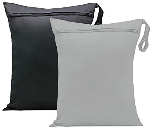 2 bolsas húmedas, 13x14 pulgadas, bolsas húmedas y secas, bolsas para cambiar pañales, bolsa para ropa húmeda, bolsa impermeable para húmedos, bolsa organizadora de pañales, gris, Bolsa seca