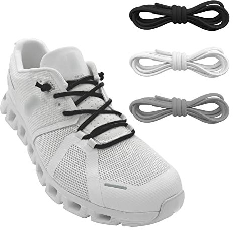 NDTEZUGT 3 Paar 110cm Länge Gummi Elastische Schnürsenkel Ohne Binden, Dünn Rund Flexible Schuhbänder No-tie Shoe Laces für Laufschuhe (Black+White+Gray)