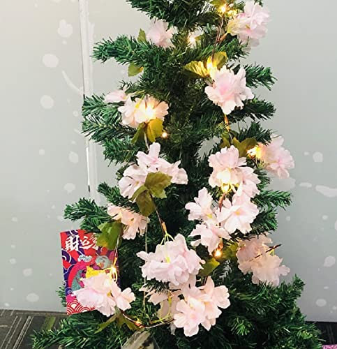 Riaxuebiy Artificial Hydrangea Vine Lights, Faux Pink Cherry Blossoms Vine with 20LED Fairy Lights for Party Wedding Decoration