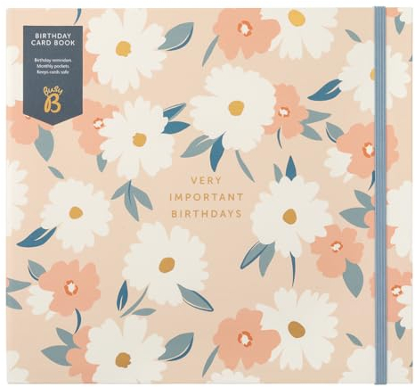 Busy B - Geburtstagskartenbuch - 13 Steckfächer zur Aufbewahrung von Glückwunschkarten - Pinke Blumen