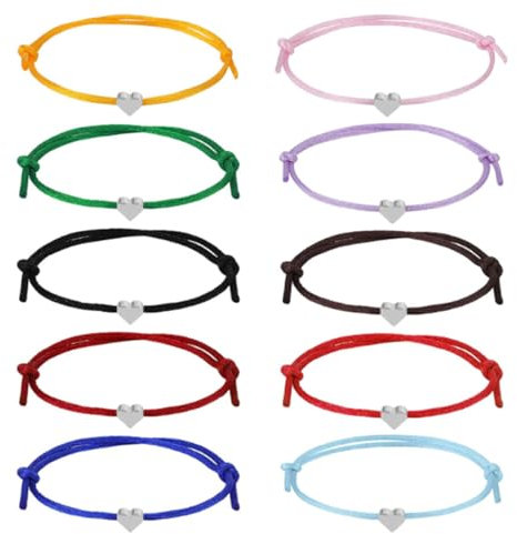 IUDWCG 12 Pcs Bracciale cuore pesca fortunato bracciale cuore amicizia, bracciale cuore corda bracciale cuore filigrana dimensioni bracciale cuore regolabile per le ragazze femminili